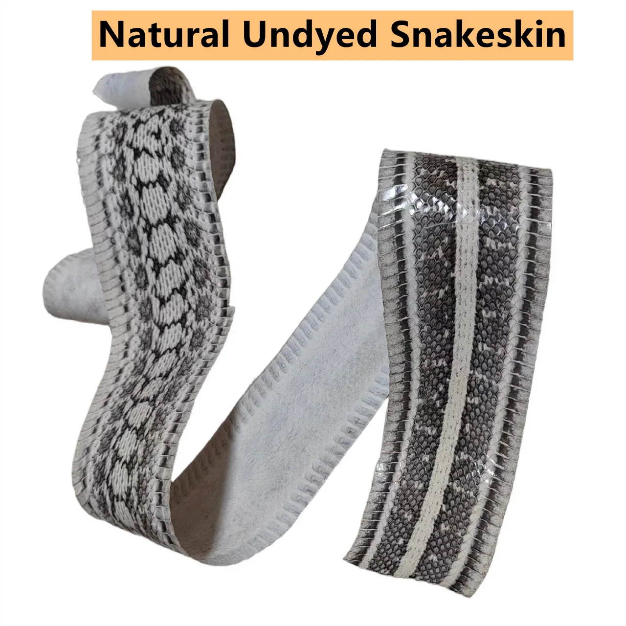 110cm Long Black and White Genuine Natural Undyed Snake SKin Leather for Belt