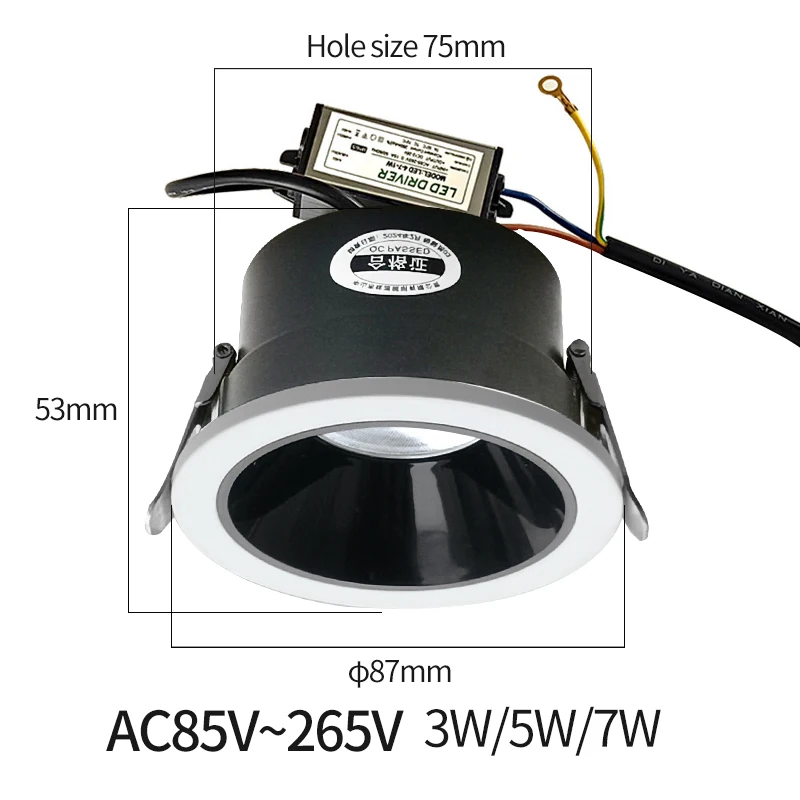 Interior impermeável LED Downlight, Banheiro embutido Spotlight, Iluminação de teto ao ar livre, AC 85V-265V, 3W, 5W, 7W, IP65, DC 12V-26V