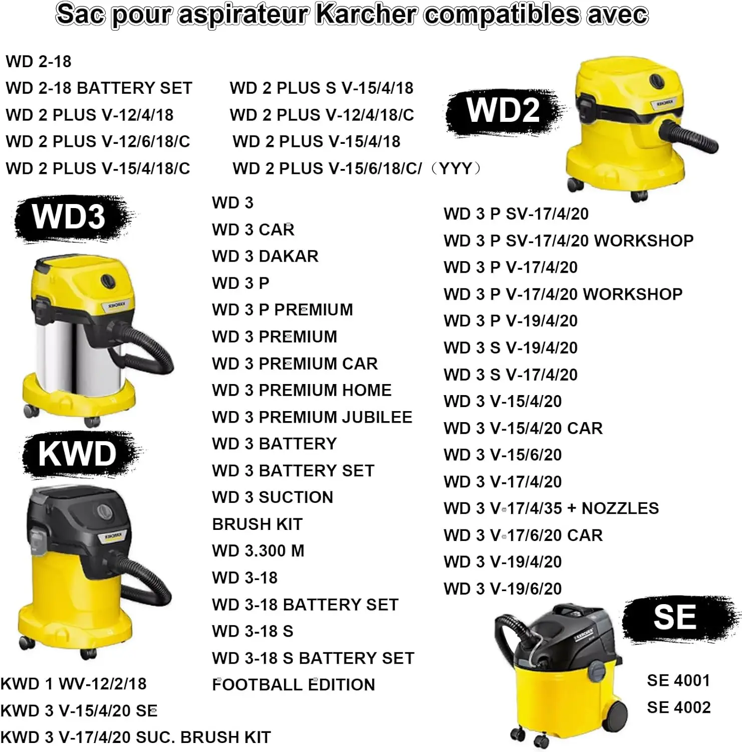 Vacuum Dust Bags for Karcher KFI 357, KWD 1, KWD 2, KWD 3, WD 2 Plus, WD 3, SE 4001,SE 4002 Vacuum Cleaner, 2.863-314.0