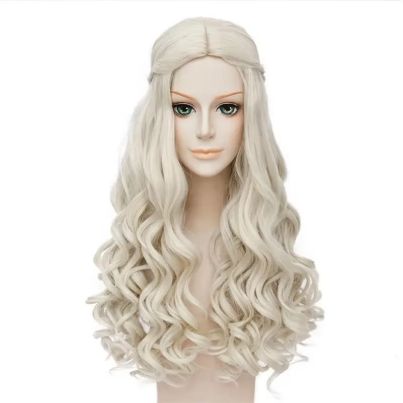 White Queen Cosplay Wig Halloween Alice In Wonderland 2 Mirror Adventures Long Curly Wig Anime Coser Cute Girl Wig Daily Party