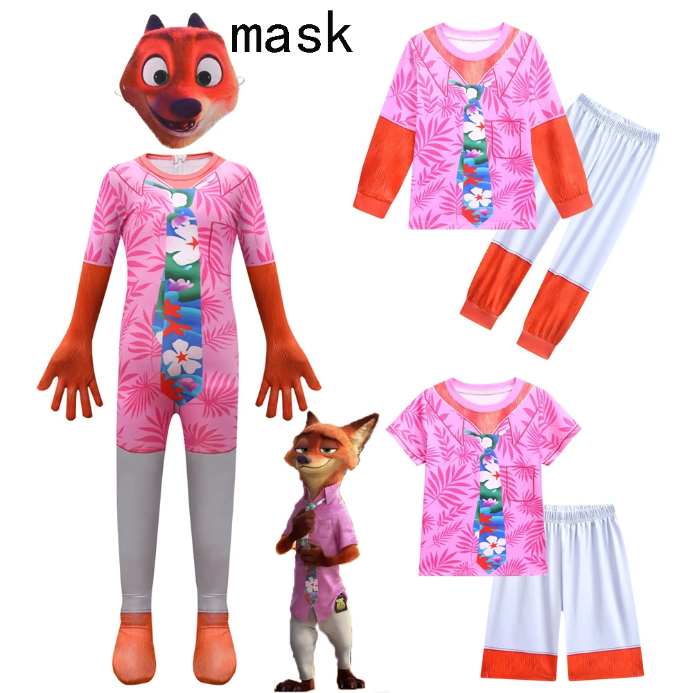 Costume de Cosplay Nick pour garçons, film Zootopias2, vêtements Anime pour enfants, détective du renard, t-shirt et pantalon, Costume de fête de carnaval, cadeaux d'anniversaire