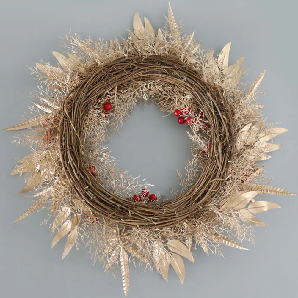 

Искусственная гирлянда-венок с имитацией ягод, золотистая, для декора дома, двери, стен, вечеринок, праздничное украшение, 1 шт.