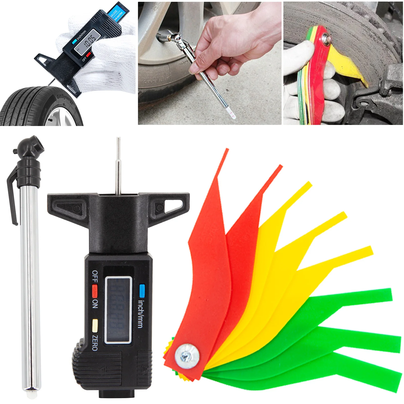 Pencil Tire Pressure Gauge Brake Lining Thickness Gauge Digital LCD Display Tire Tread Depth Gauge Tool for Motorcycle Car Truck