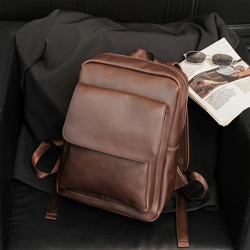 Backpack for Men PU Leather Bagpack Large Laptop Backpacks Male Mochilas Schoolbag For Teenagers Boys