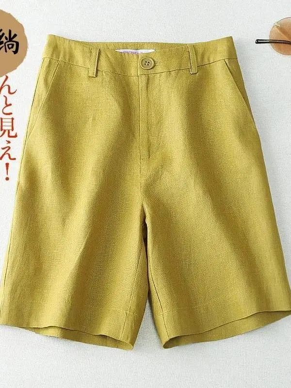 high-waist-cotton-linen-women's-shorts-summer-new-style-casual-wide-leg-pants-health-ring-five-point-straight-tube-pants