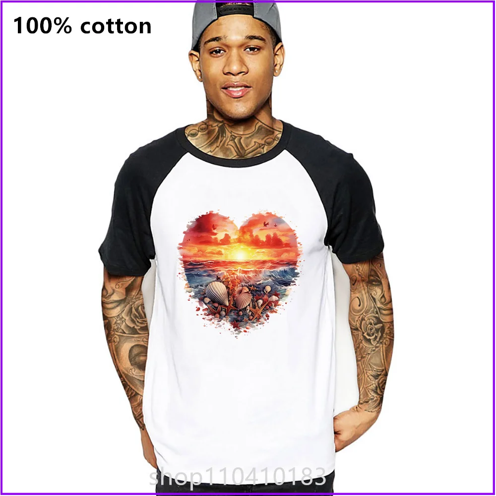 Beach Heart Sunset Beautiful T Shirts For Men'S Women Tshirt T-Shirt Clothing Oversized Manufacturers Custom Sports Short Clothe