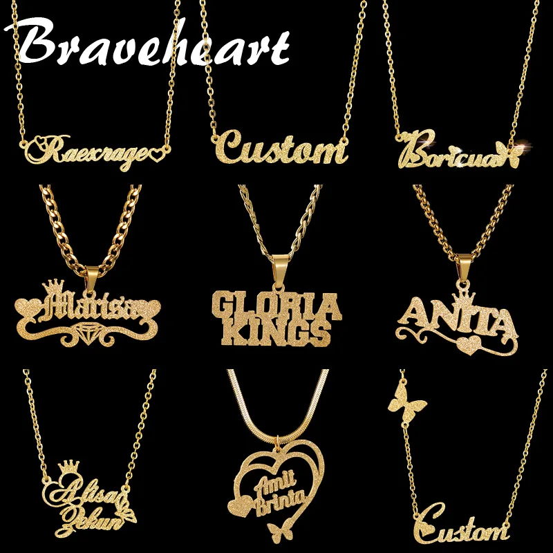 Multiple Styles Personalized Custom Name Necklace For Men Women Stainless Steel Frosted Nameplate Pendant Jewelry Birthday Gifts