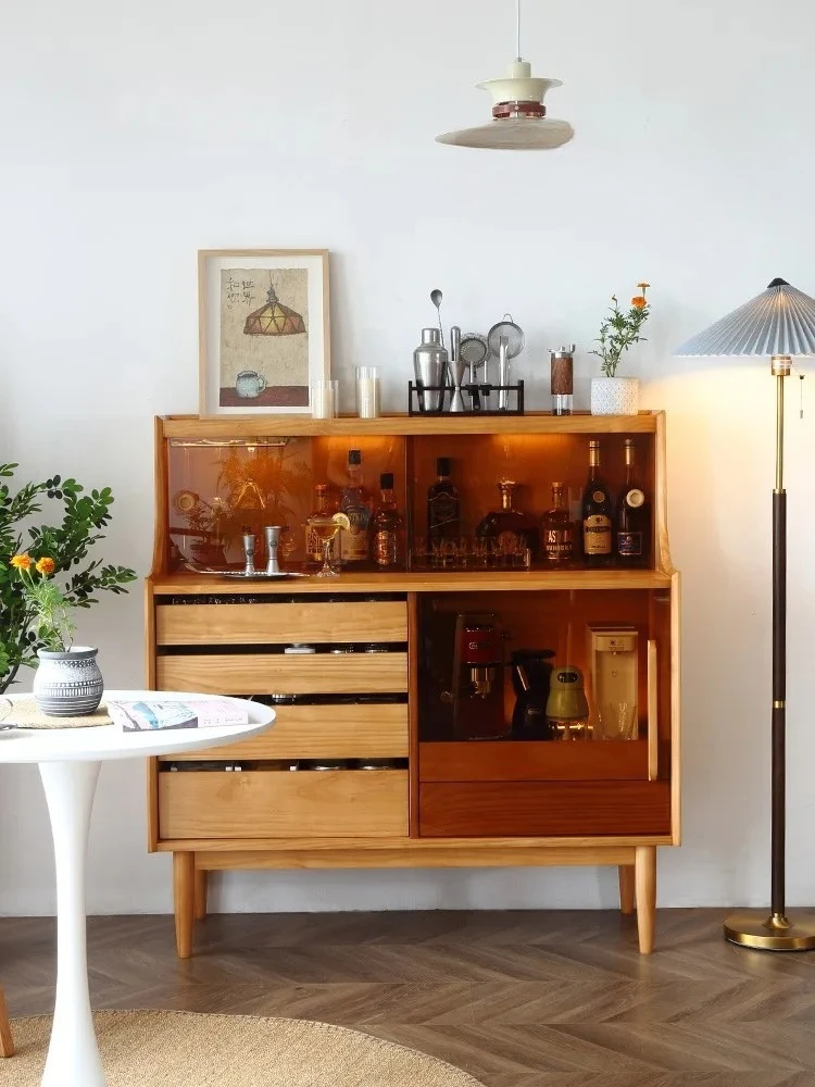 Solid wood simple multi-functional dining side cabinet Japanese-style household wall creative magazine cabinet