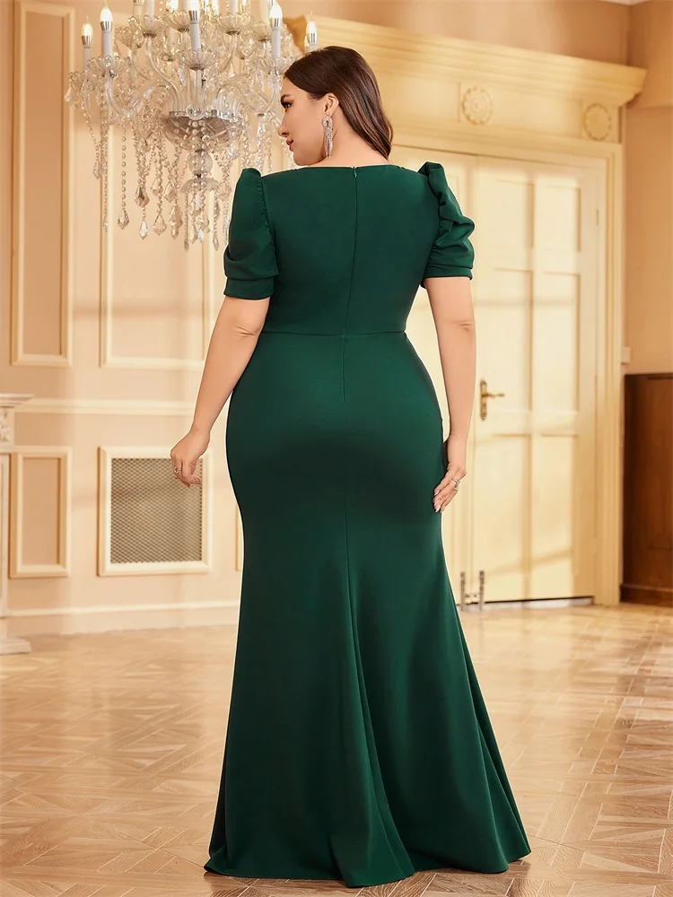 Xuibol Plus Size Luxe Avondjurk Met Korte Mouwen Voor 2024 Elegante Groene Bruiloftsfeest Prom Cocktailjurk Tot Op De Grond