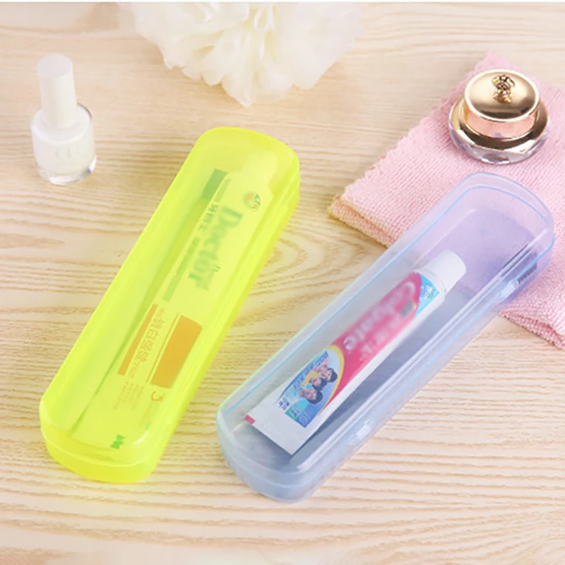 Bathroom Accessories Portable Outdoor Travel Toothbrush Toothpaste Storage Box Cover Case Transparent Candy Color