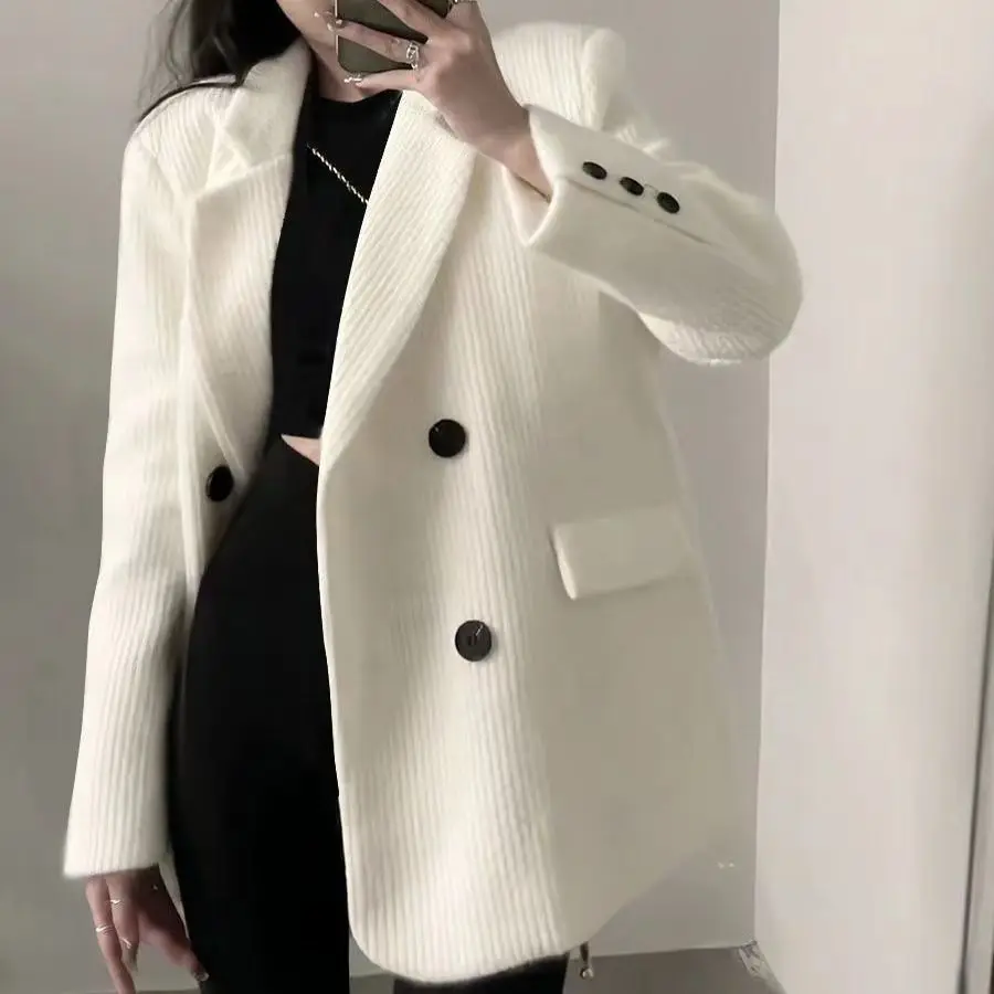 Chaqueta de traje con pequeña fragancia para mujer, trajes largos informales holgados que combinan con todo, Tops sencillos y elegantes coreanos 2024