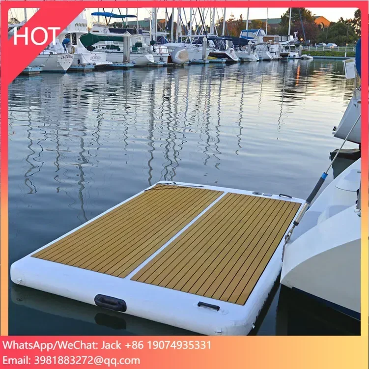 

2.5x1.5x0.2m Teak Foam Inflatable Pontoon Water Swim Platform Boat Yacht Dock Lake Island