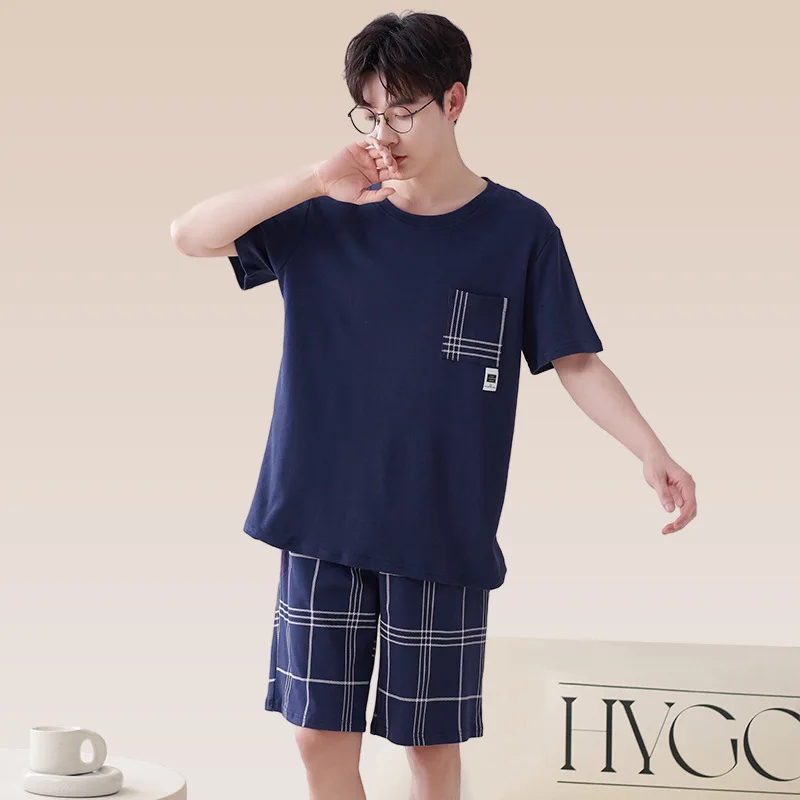 High Quality 100% Cotton Pajamas Suit Men\'s Summer Thin Loose Short Sleeve Loungewear Set Breathable Comfy Sleepwear Male Autumn