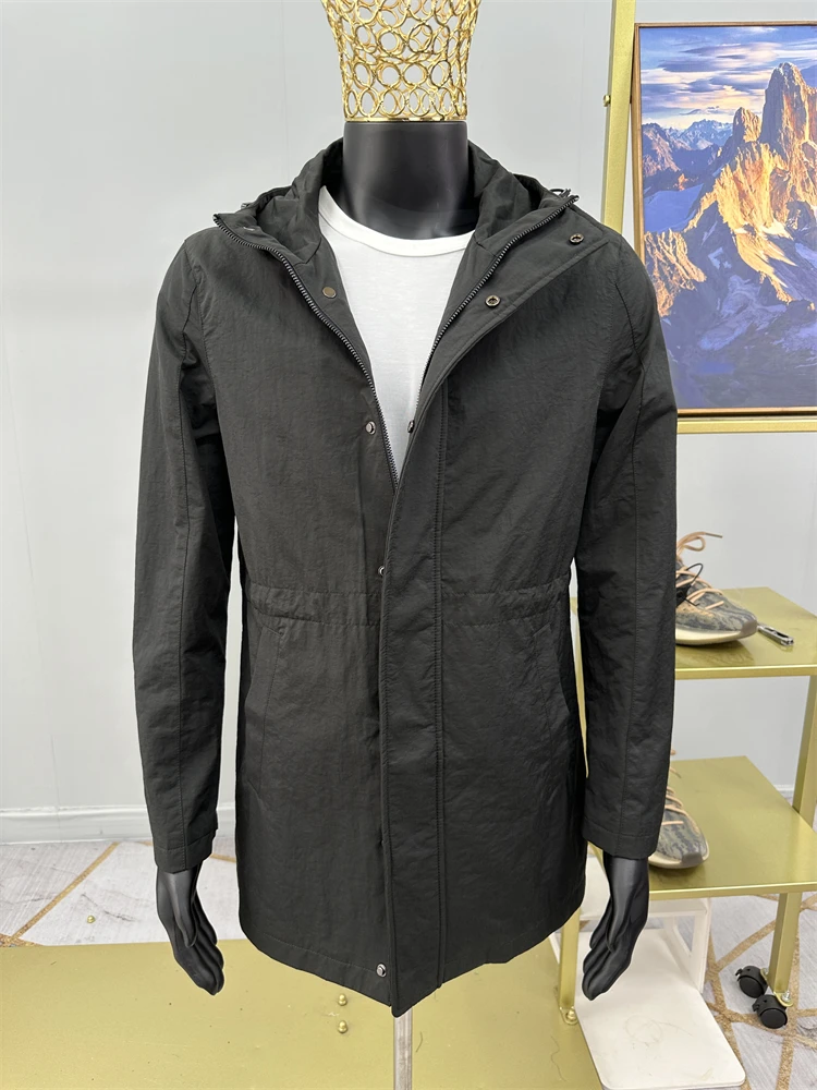 

Удобная гладкая мужская куртка с капюшоном на молнии, средней длины, классического кроя, весна-осень, без бренда