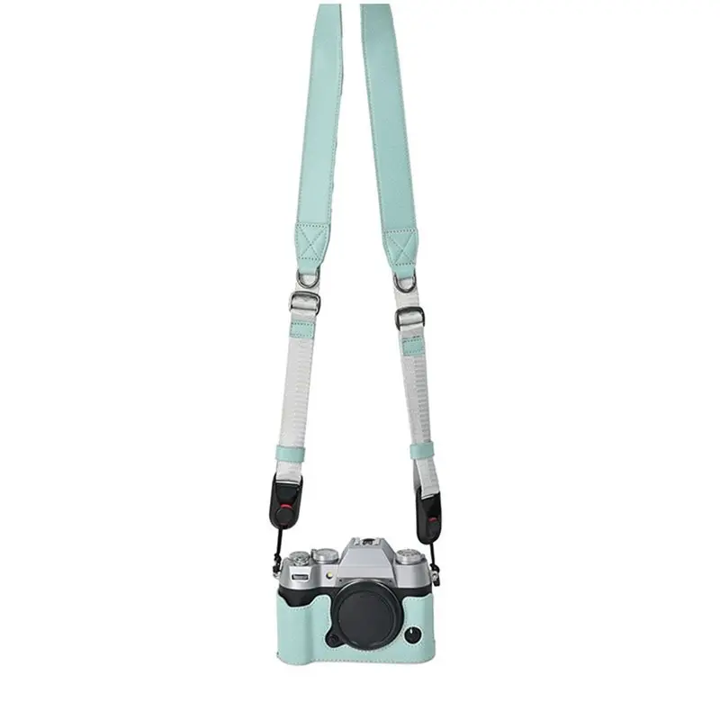 L62A Vintage Leather Casing For Fujifilm X-T50 Camera- Protective Bag With Half Body Cover Adjustable Shoulder Strap Blue