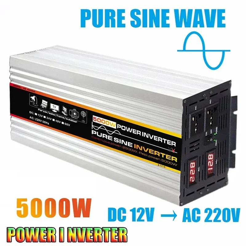 

3000W/4000W/5000W Car Inverters Pure Sine Wave Solar Power Converter Home DC Inverter 12 To AC 220V Voltage Transformer Adapter