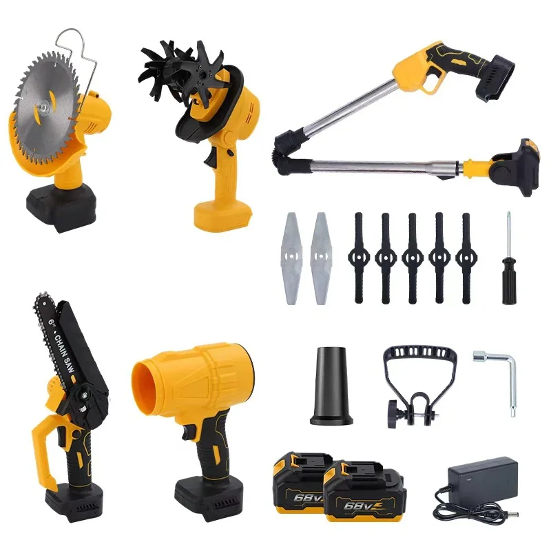 4 in 1 Cordless Garden Tool Combo Kit Lithium Battery Chainsaw Pruner Lawn Mower Hedge Trimmer Multifunctional Power Tool Set