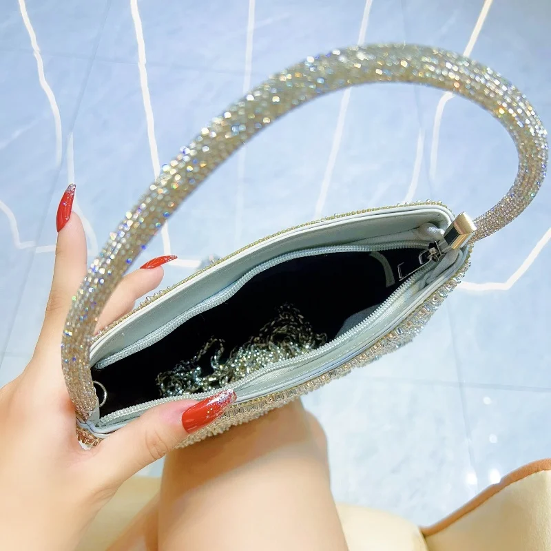 Tas Tangan Halus Berkilau Baru Tas Gaun Malam Selempang Tas Bahu Rantai Dompet Clutch Wanita Bergaris Fashion Elegan Pernikahan