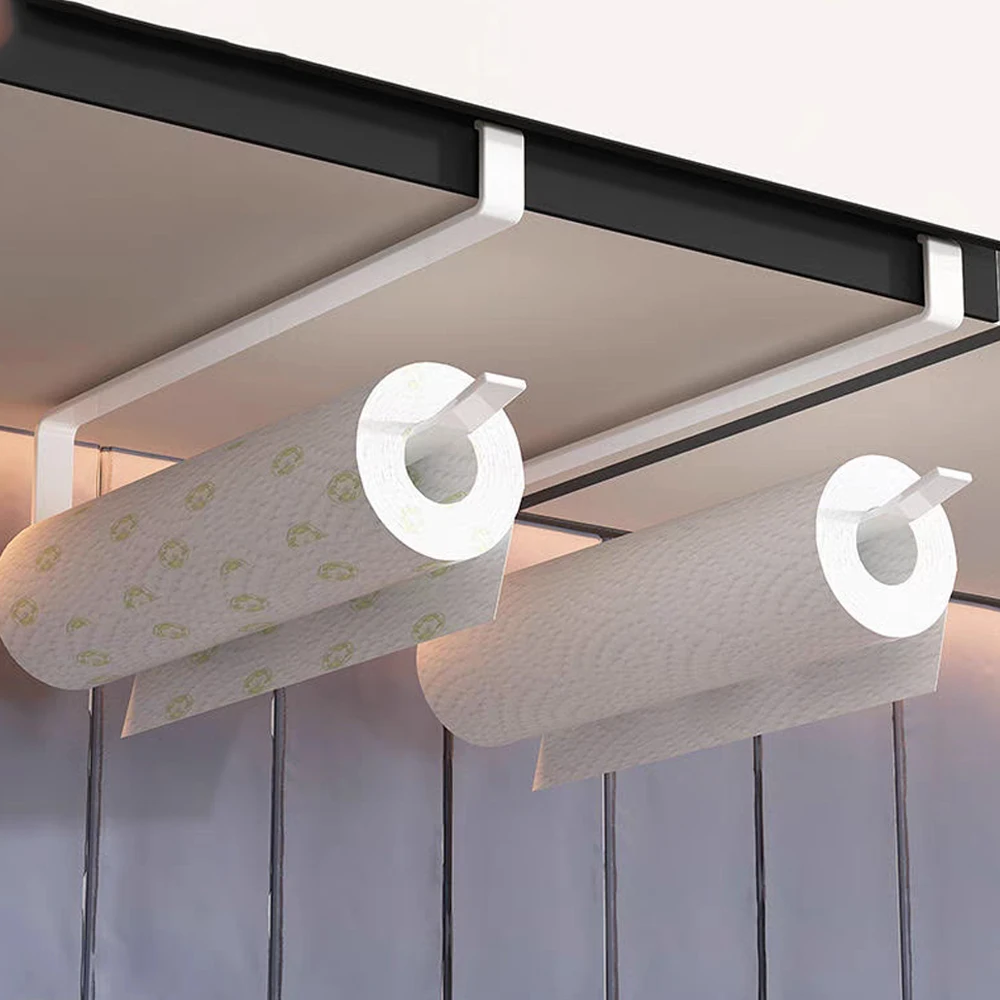 

Simple Kitchen Paper Roll Holder Metal Towel Hanger Rack Cabinet Rag Hanging Organizer Shelf Toilet Paper Holder Storage Accesso