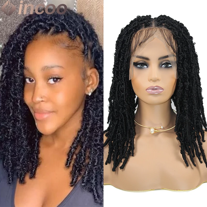 Black Synthetic Full Lace Twist Braided Wigs 16 Inch Durable Cornrow Dreadlock Braids Wig Passion Twisis Lace Frontal Braid Wigs