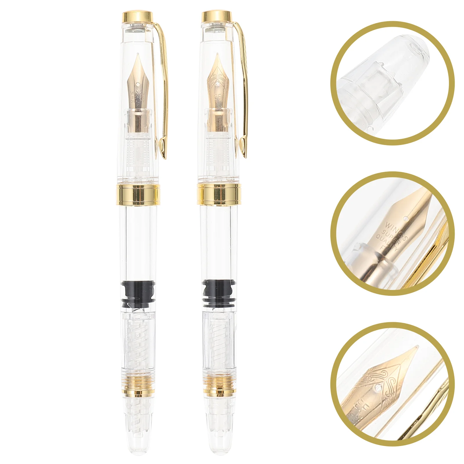 2 Pcs Pen Luxury Pens Black Gel Golden Ink Fine Point Refillable Japanese Fountain Student