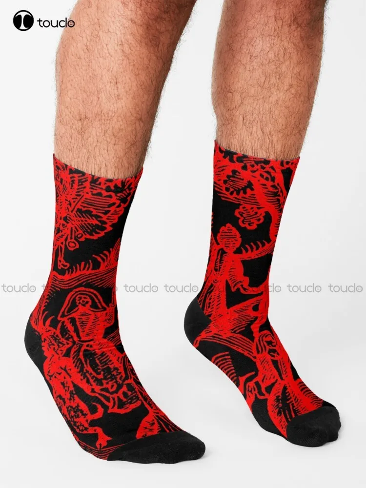 Dance With The Devil Red Socks Halloween American Flag Socks 360° Digital Print Design Cute Socks  Creative Funny Socks