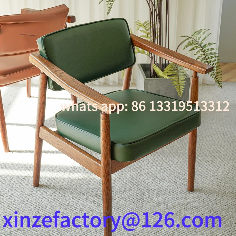 

Customizable microfiber leather soft bag solid wood dining chair walnut casual restaurant back chair