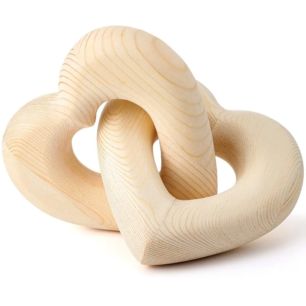 Chain Link Design Interlocking Wooden Hearts Wood Grain Romantic Wooden Heart Knot Decor Elegant Carved Olive Wood Hearts