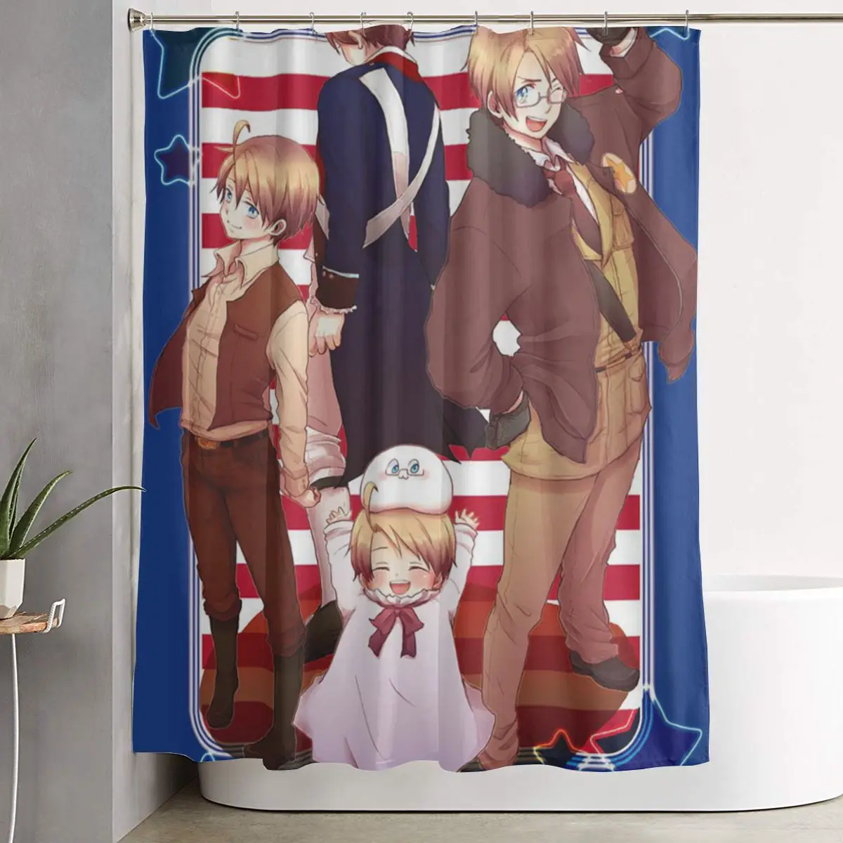 

Занавеска для душа Hetalia Group World Stars, полиэстеровая, водонепроницаемая, с крючками