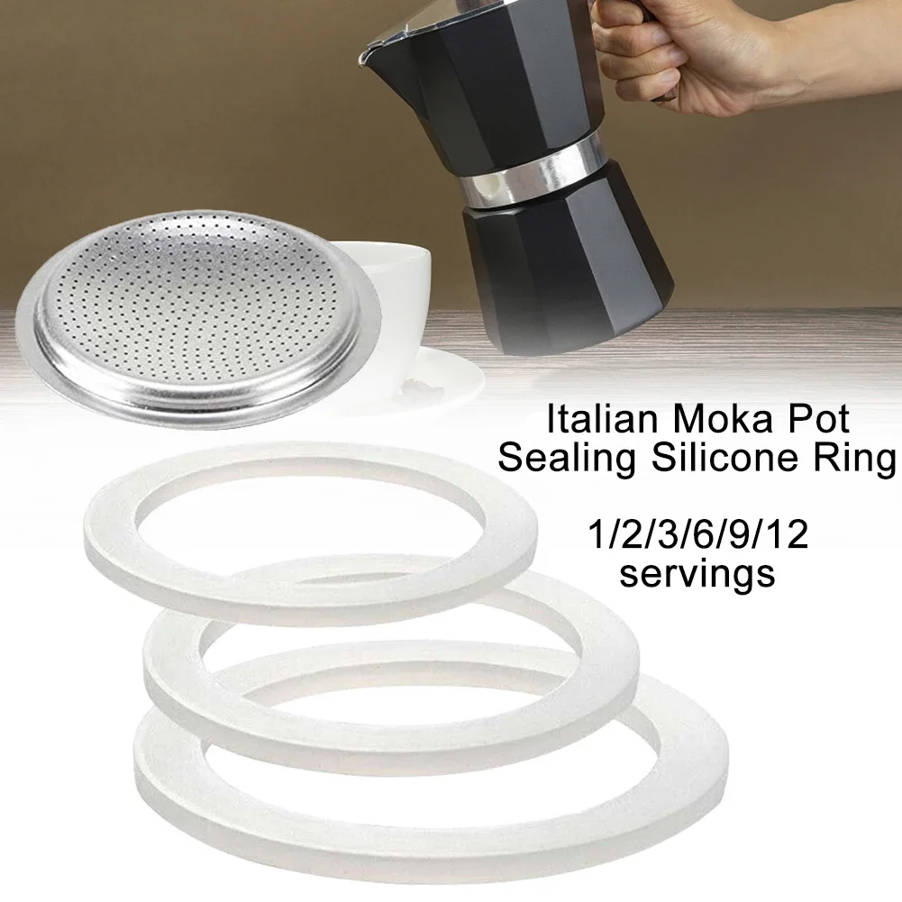 1/2/3/6/9/12 Cup Moka Rubber Seal & Sieve Coffeeware Gasket Seal For Coffee Espresso Moka Stove Pot Top Silicone Rubber