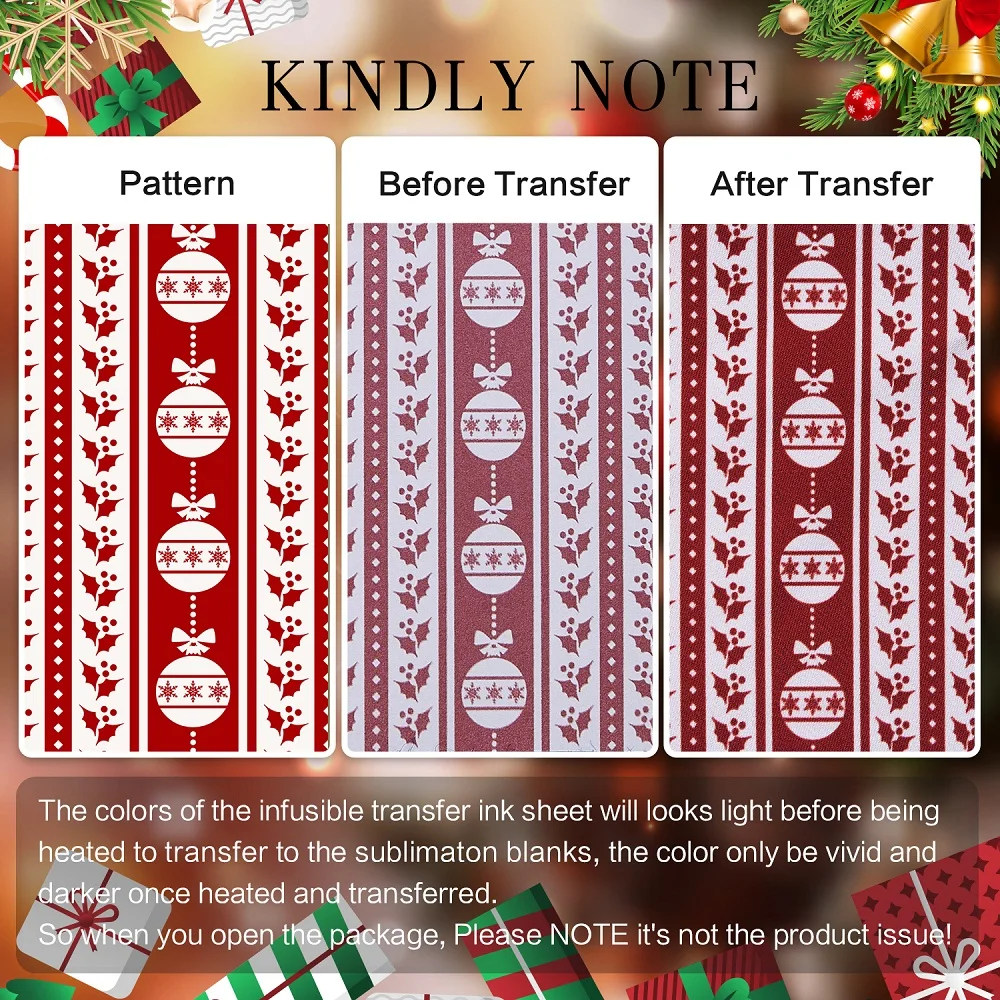 Lucky Goddness Christmas Infusible Transfer Ink Sheet 12*12 In Sublimation Heat Transfer Paper for Christmas DIY T-Shirts Bags