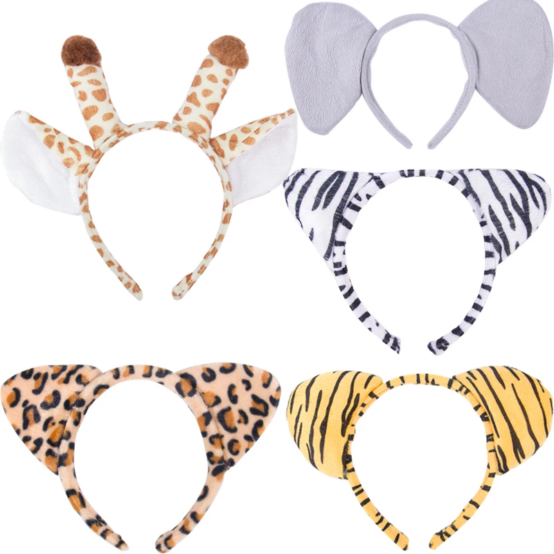 Hairy Animals Ears Headband Jungle Safari Birthday Party Decoration Kids Gift Giraffe Zebra Tiger Cosplay Costume Hair Band