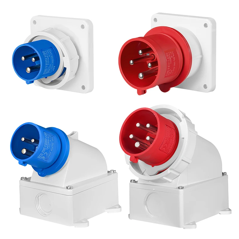 ปลั๊กอุตสาหกรรมแบบกันน้ำ IP67 ชนิดย้อนกลับ สำหรับงานอากาศยาน แบบสามเฟส 16/32A ขั้วต่อ 3 ขา 4 ขา 5 ขา แบบฝัง