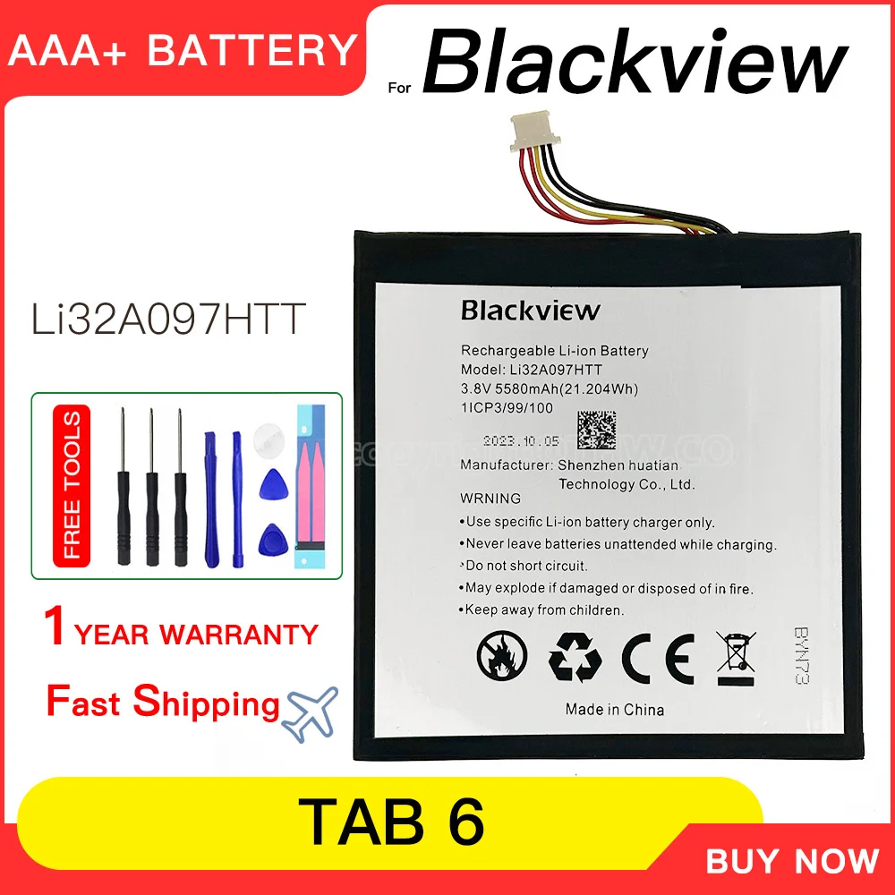 

Genuine Li32A097HTT 5580mAh TAB6 Phone Battery For Blackview TAB 6 High Quality battery mobile batteria batteries+free tools
