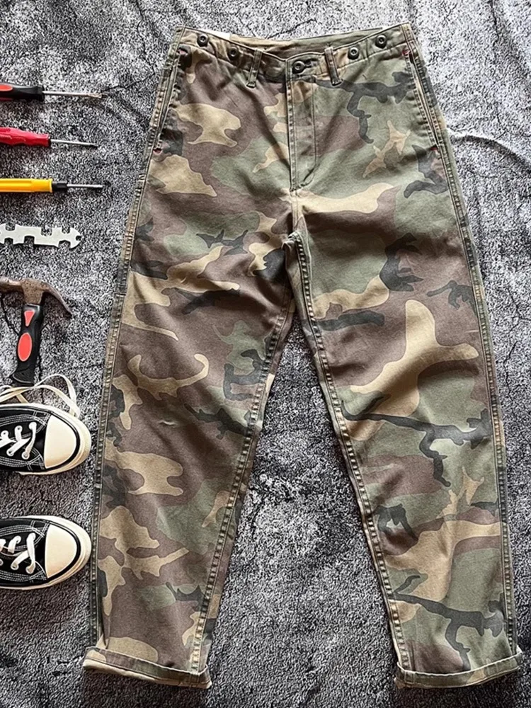

Camouflage Men's Work Trousers American Retro Multi-ket Repair Engineer Wear-Resistant Casual Pants Loose Fit Cotton Youth