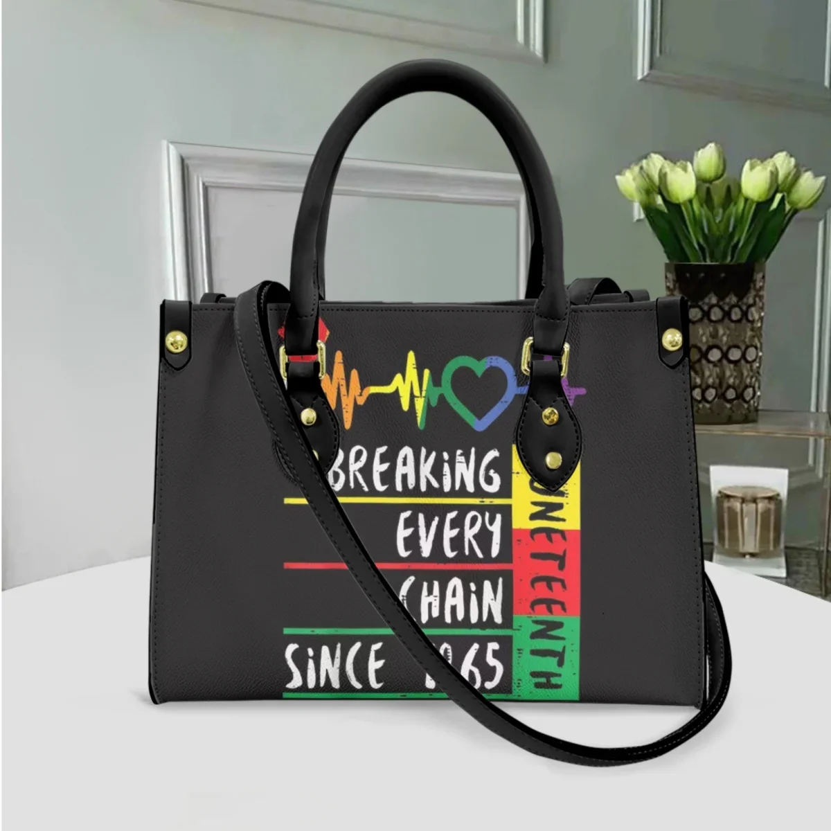 Long Shoulder Strap Handbag Black History Month Juneteenth 1865 Designer Top Handle Vintage Handbags Casual Ladies Messenger Bag