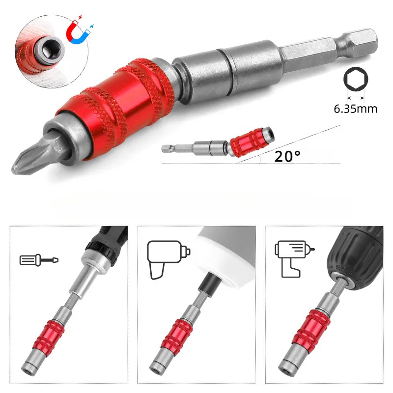 Hexagonal Shank Bit Extended Self-locking Connecting Rod Drill Splicer Socket 360° Swivel Magnetic Quick Bit Angle Adapter