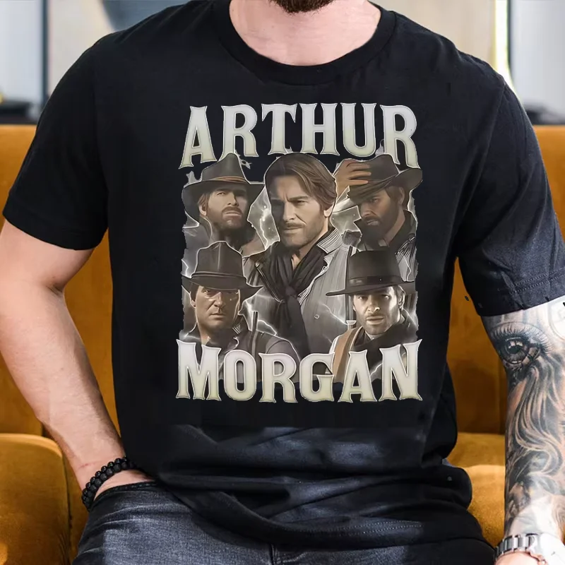 2025 الصيف الكلاسيكية آرثر مورغان الجرافيك 100% القطن الخالص تي شيرت مطبوع الرجال خمر جودة عالية للجنسين القوطية المتضخم