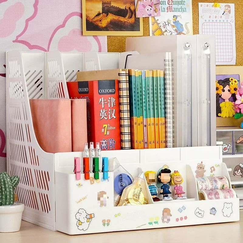 Bookcase file holder, large-capacity storage box, bookshelf, desktop organization, storage rack, file holder, file basket