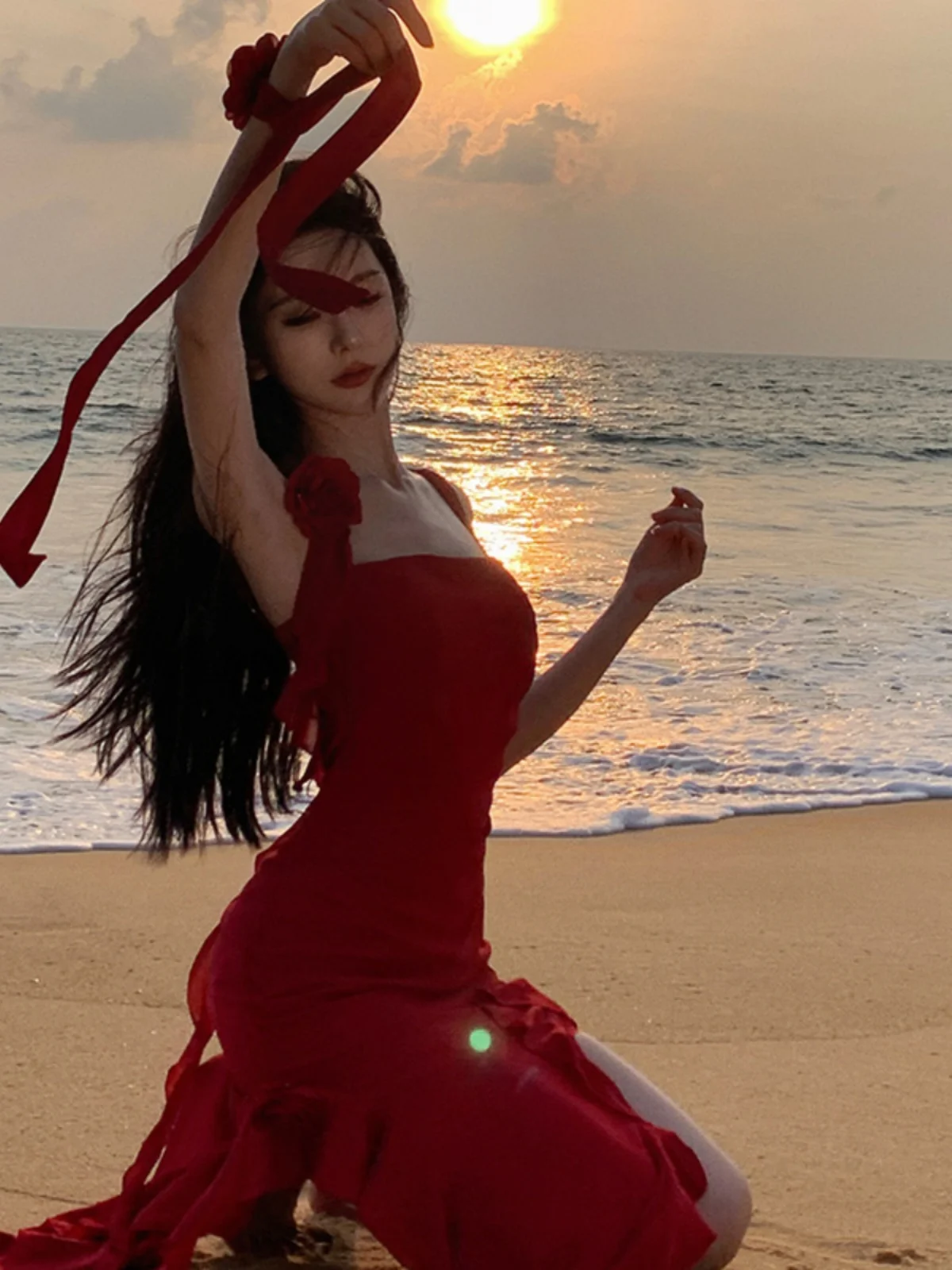 3D-Abschlussballkleider in Rot, Rosy, 2025, lange Spitze, Applikation, Tüll, Ballkleid für Frauen, formelles Abend-Partykleid, sexy Bankettkleid Wh10