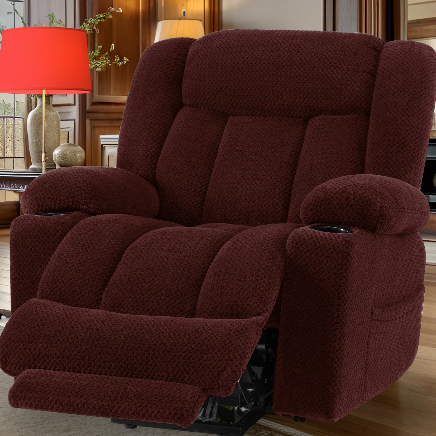 

Электрическое кресло-реклайнер Cfvyne Large с подъемным механизмом, одним мотором, удлиненной подставкой для ног, велюровая ткань 7523A-RO