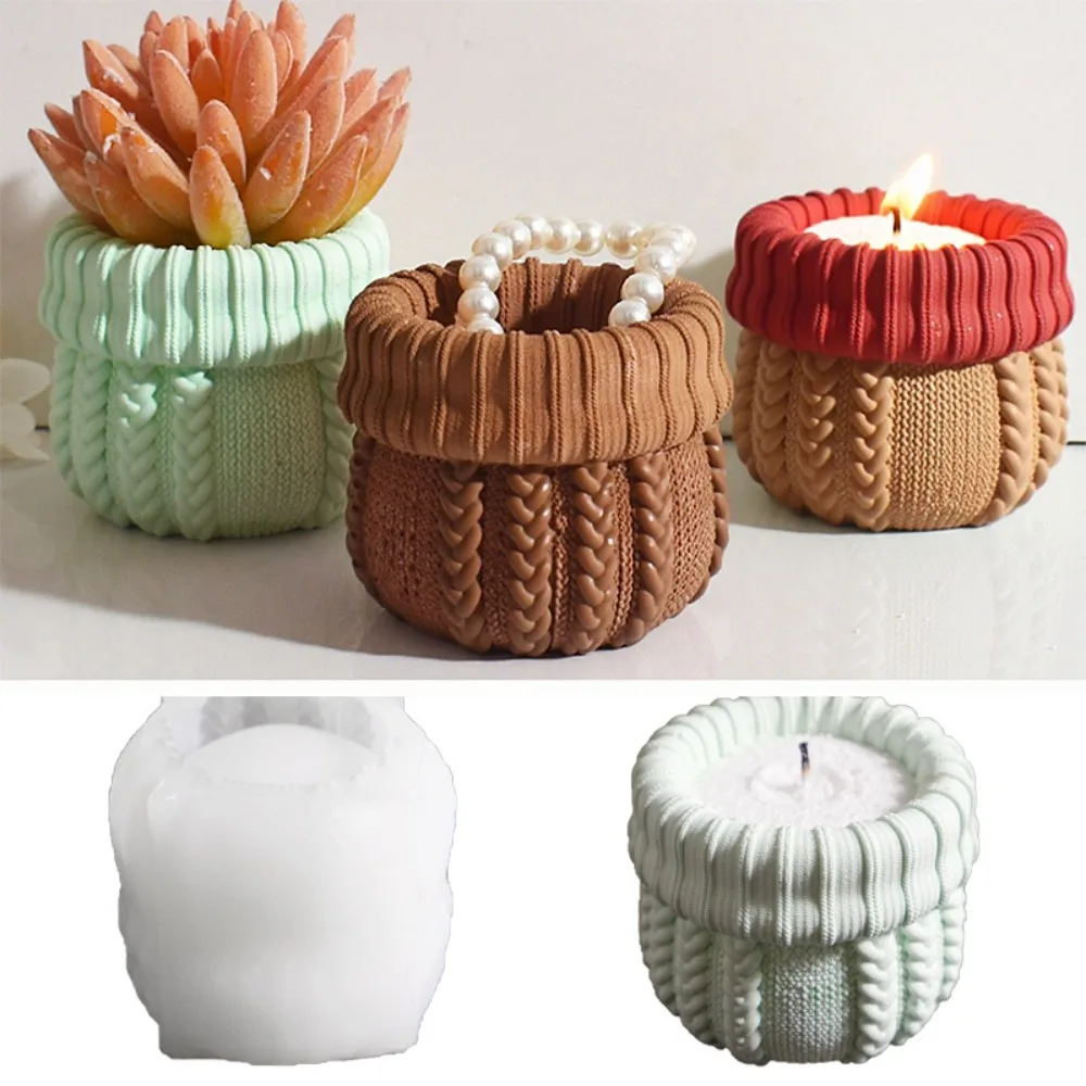 DIY Reusable Silicone Mold Knit Hat Plaster Candle Holder Create Candle Cup for Epoxy Resin Concrete Storage Containers