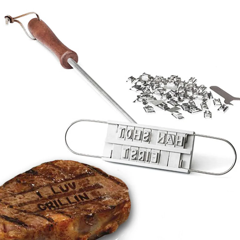 

Burger Branding Iron Tool Silver 55 Letters 8 Blanks 2 Lines Custom Text Personalized Steak Meat Bbq Accessory