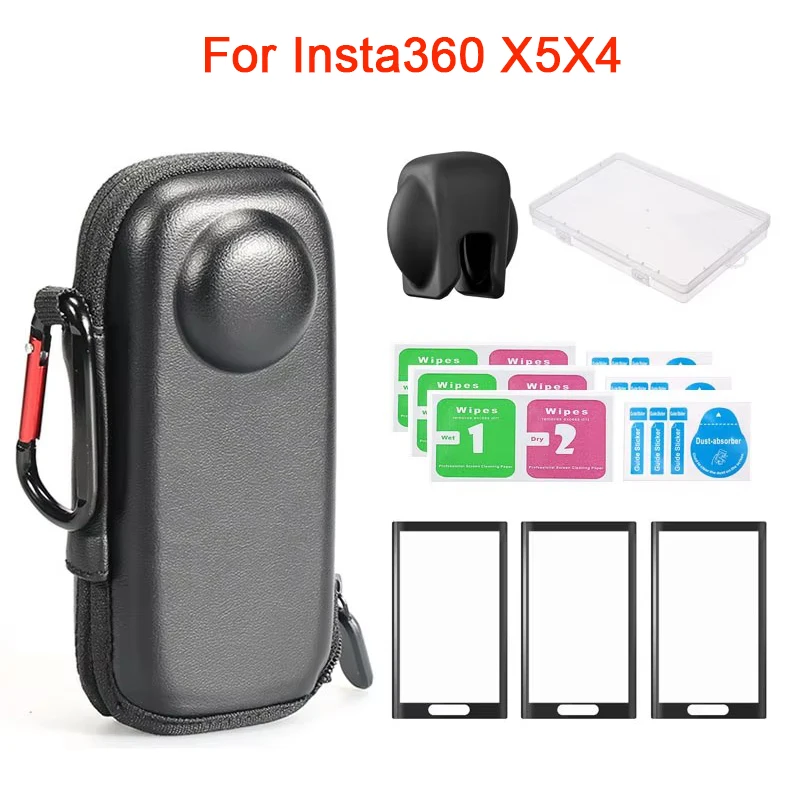 For Insta360 X4 Lens Cap + Organizer Bag + Screen Protective Film for Insta 360 X4 Camera Protector Set Anti-scratch Accessories