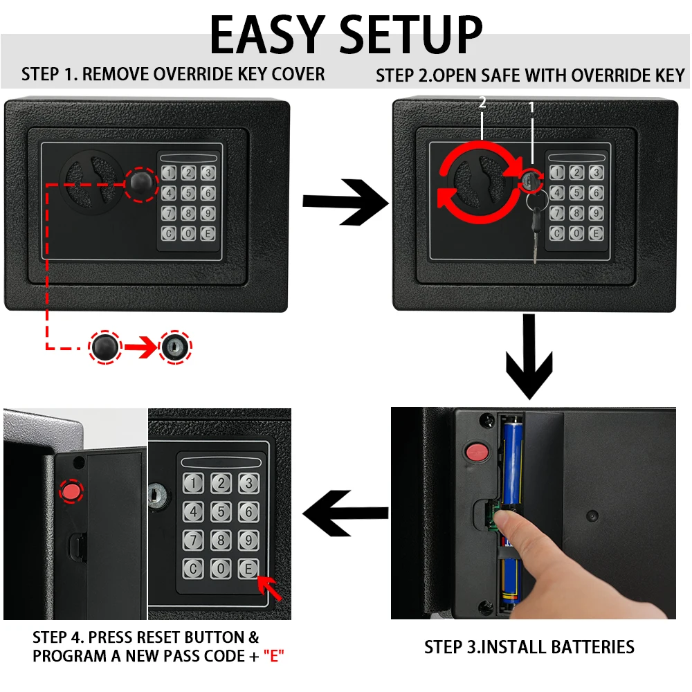 Ireproof Safes with Fireproof Money Bag Sensor Light Digital Keypad Home Safe Adjustable Shelf Security Safe - Image 4