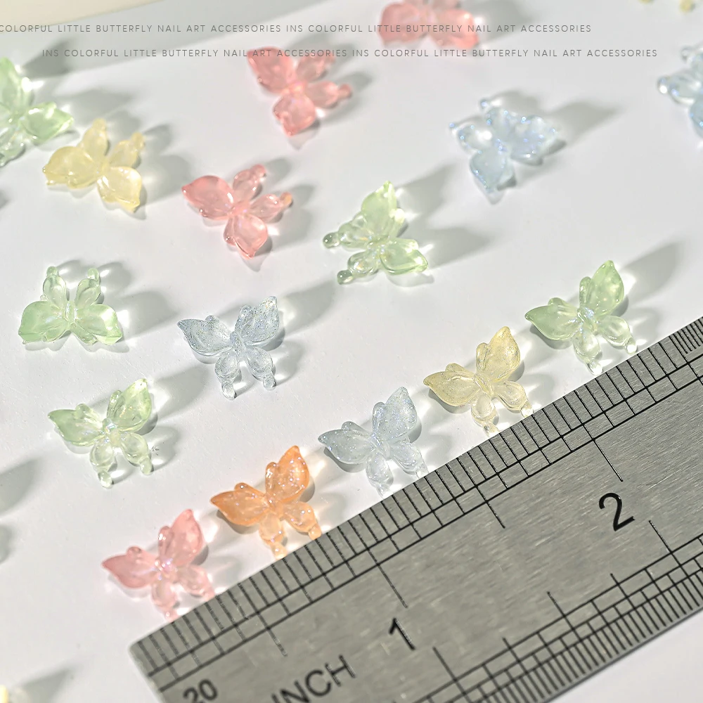 50g 3D Lodowe Przezroczyste Różowo-Żółte Ozdoby do Paznokci w Kształcie Motyli Żywica Śliczne Płaskie Motyle Biżuteria do Paznokci Manicure DIY Dekoracja 300szt.