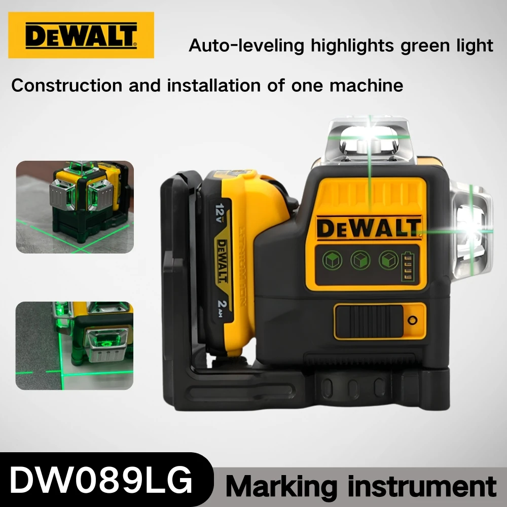 

Dewalt DW089LG 3 Sides*360 Degree Vertical 12V Lithium Battery 12 Lines Laser Level Horizontal Green Light Level Meter Outdoor