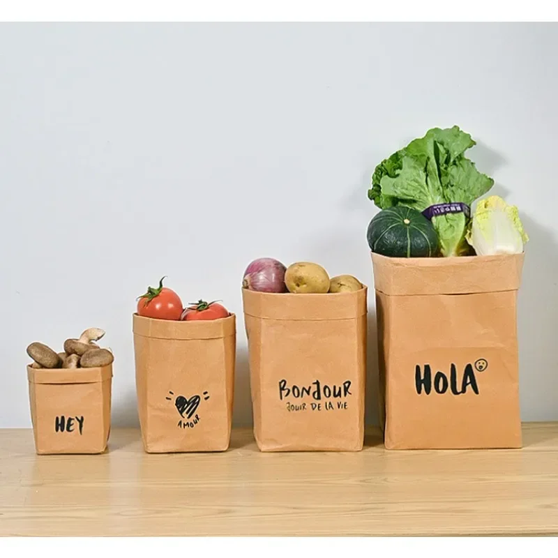 Washable Kraft Paper Bag for Kitchen Refrigerator Tear Resistant Flower Pot Creative Nordic Style DuPont Paper Storage Bag