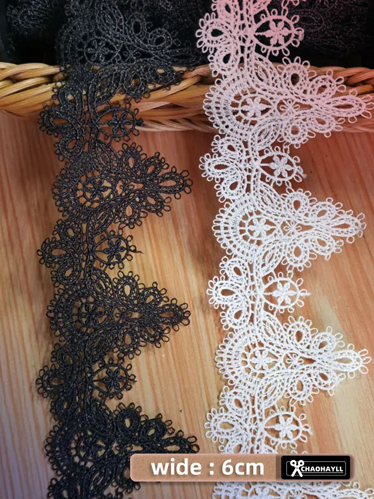 6CM Wide Luxury Mesh Gold White Black Embroidered Lace Trim for Fringe Wedding Dress Collar African Sewing Accessories Supplies