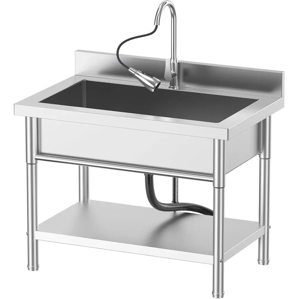 

39.5 x 23.6 Freestanding Utility Sink with 360° Swivel Cold and Hot Faucet, Ideal for Kitchens, Bathrooms, and More